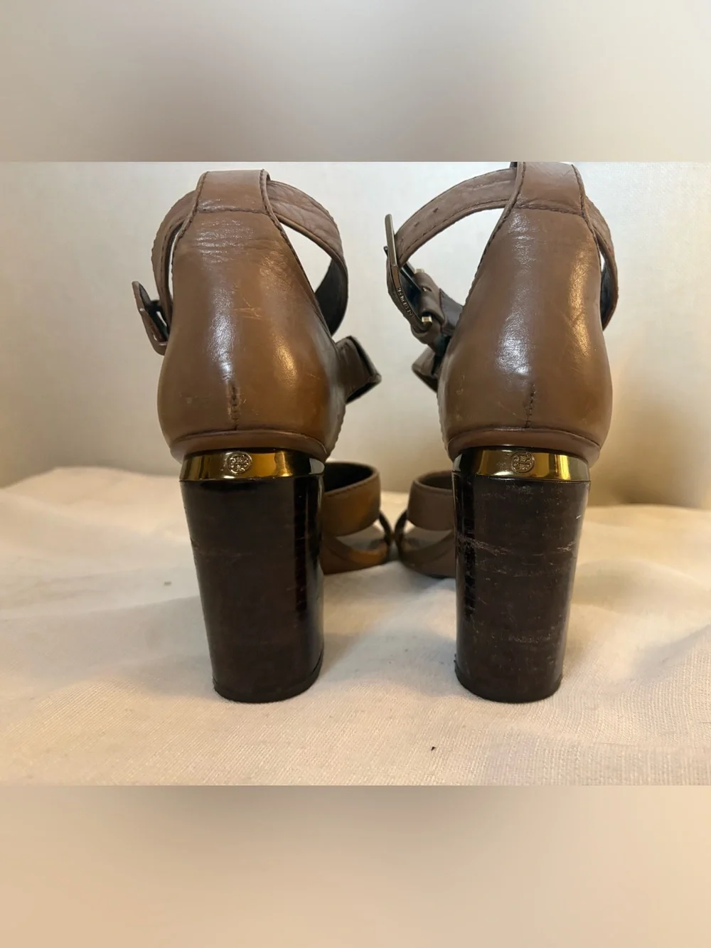 Tory Burch Brown Leather Block Heel Sandals Minimalist Luxury Size 6M